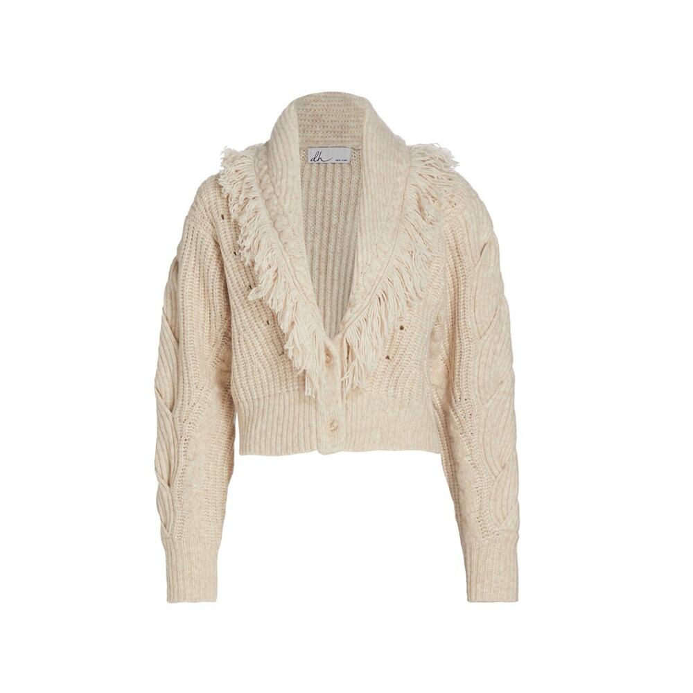 Dh New York 'Mika' White Fringe-Trim Cardigan Size S - NWT